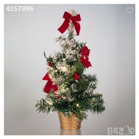 Декоративна коледна елха с червени панделки в саксия, 20 LED, 50см, снимка 2 - Декорация за дома - 52380301