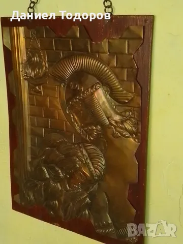 Красива Стара Медна Декоративна Картина върху  Дърво , Медно Пано-, снимка 11 - Картини - 47475650