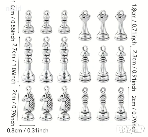 6 бр Шахматни шахматна шах метални висулки за бижу бижута колие обеци , снимка 5 - Други - 53397694