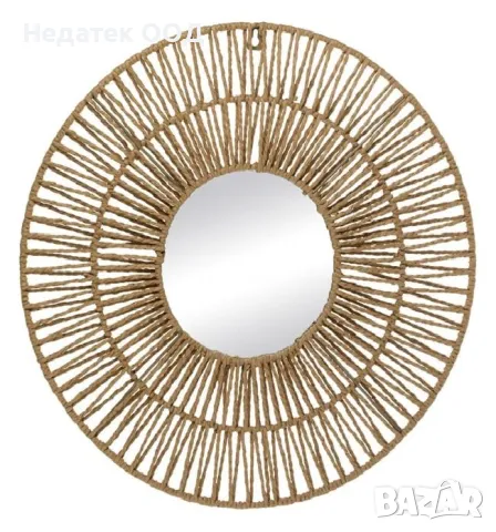 Декоративно кръгло стенно огледало с плетена рамка, Кафяв, Ø50см