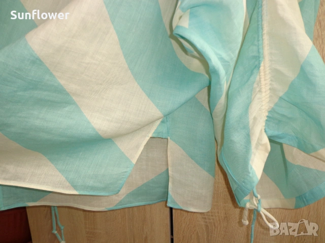 Ново H&M STUDIO 2020 обемна блуза в светло синьо и кремаво, размер XS – M , снимка 4 - Корсети, бюстиета, топове - 53433240