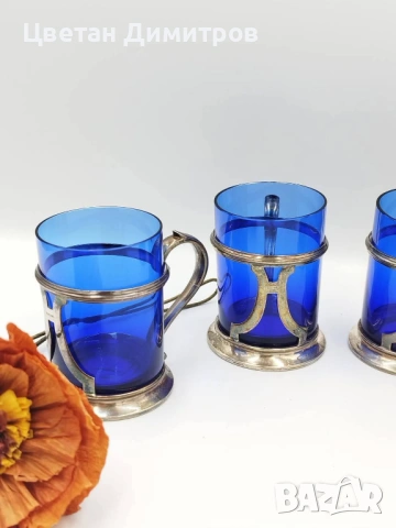 BROGGI Milano 🩵  Винтидж посребрени подстакани, снимка 4 - Чаши - 53174550