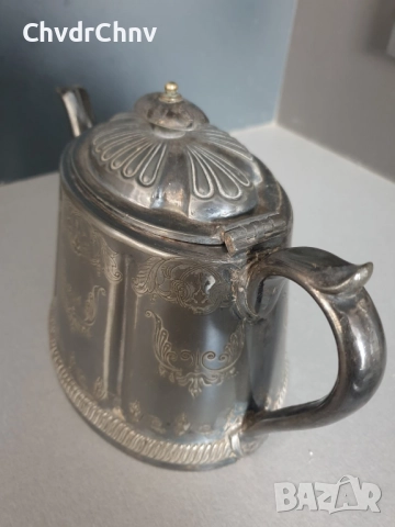 Стар английски посребрен чайник 26см, снимка 2 - Антикварни и старинни предмети - 52897297