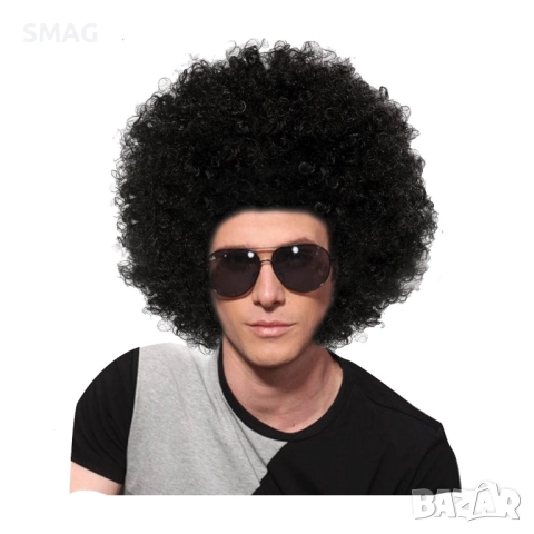 Карнавална перука – мъжка афро прическа, черна_1086988