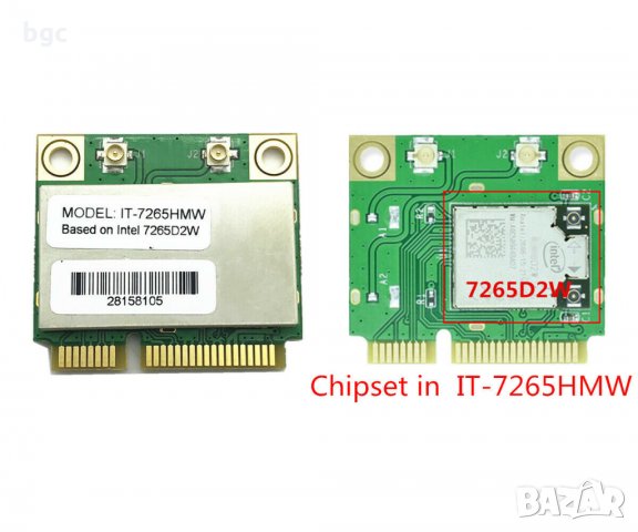 Двубандова Wireless-AC 7265 Intel IT-7265HMW 7265D2W 2.4G/5Ghz 802.11ac 867Mbps MINI PCI-E 7265ac, снимка 6 - Части за лаптопи - 27955701