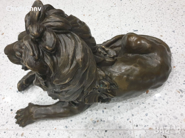 60см-16кг статуя/стара голяма бронзова скулптура/фигура на легнал лъв, снимка 4 - Статуетки - 52804587