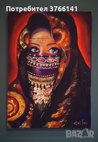 "Мистичен поглед" Картина 70х50см, Маслена живопис с шпакла, снимка 2 - Картини - 53563410