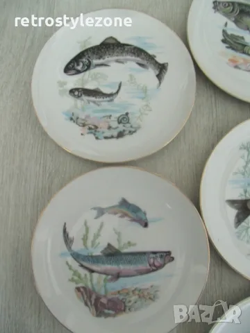 № 7964 стари японски порцеланови чинии - 7 броя   - SAITO JAPAN  - илюстрации - риби  , снимка 2 - Сервизи - 49692250