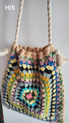 Дамска плетена луксозна чанта , ръчно изработена , многоцветна , снимка 4 - Чанти - 40479503