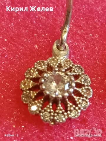 Нежни висящи сребърни обеци със флорален мотив и кристали 52411, снимка 2 - Обеци - 52639870