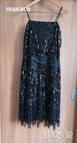 BCBG MAX AZRIA - черна рокля с пайети и тюл, снимка 2 - Рокли - 40531086