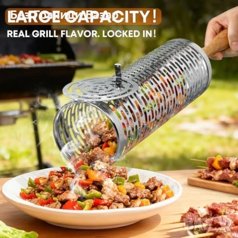 Нови BBQ въртящи се грил скара кошници от неръждаема стомана – 2 броя, снимка 3 - Други - 52821824