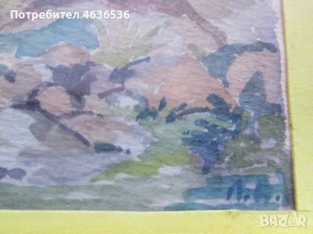 Стара картина -акварел, подпис ,34х25см., снимка 7 - Картини - 53382157