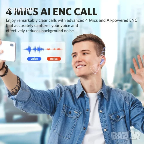 Безжични слушалки EarFun Air Life, дълбок бас с 12 мм драйвери, Bluetooth 5.4, 35 ч, IPX5, лилаво, снимка 6 - Безжични слушалки - 50578073