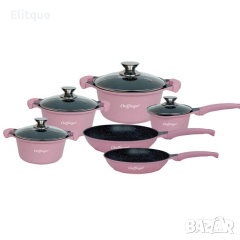 Комплект съдове за готвене Cheffinger от 10 части – тенджери и тигани, снимка 7 - Съдове за готвене - 53151040
