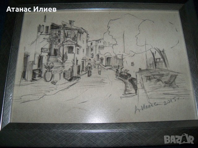 Градски пейзаж, графика от худ. Десислава Илиева, снимка 1 - Картини - 26331949