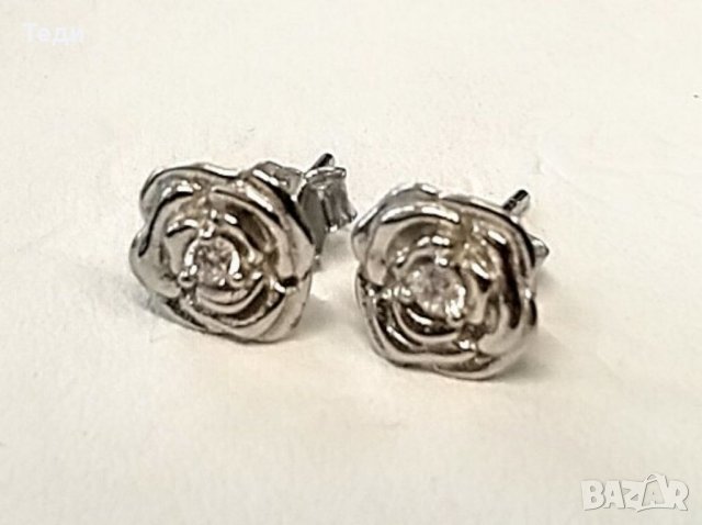Сребърни обеци рози, “Нежен цвят”, снимка 3 - Обеци - 37870778