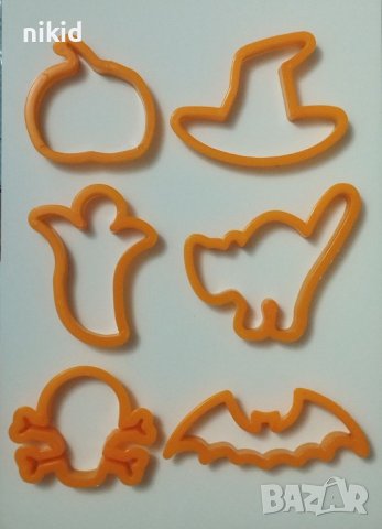 6 бр Хелоуин Halloween пластмасови форми резци за сладки форма резец тиква котка шапка череп прилеп 