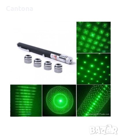 Зелен лазер писалка с 5 приставки, акумулаторна батерия и кутия, снимка 2 - Друга електроника - 43330947
