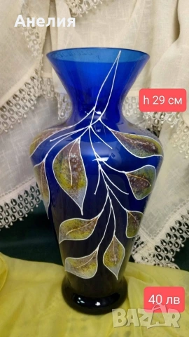 Вази от стъкло ръчно украсени кобалт цвят , снимка 3 - Декорация за дома - 53115431