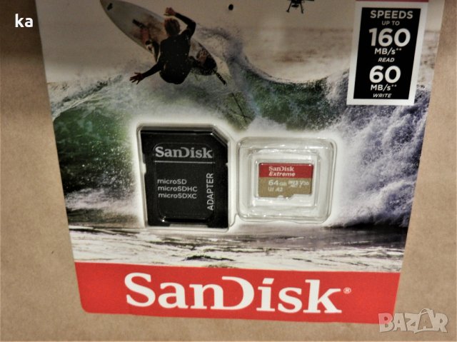 Карта памет SanDisk Extreme microSDXC 64GB за Action Cams и Drones и SD Adapter 160MB/s A2 C10 V30 U, снимка 3 - Карти памет - 26717746