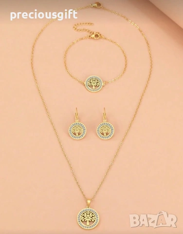 Комплект бижута от неръждаема стомана - гердан, гривна и обеци, снимка 2 - Бижутерийни комплекти - 53101534