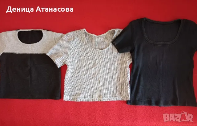 Блузки и потници, ризи с къс и дълъг ръкав, черно сатенено и дънкено бюстие размер М, снимка 6 - Потници - 41884937