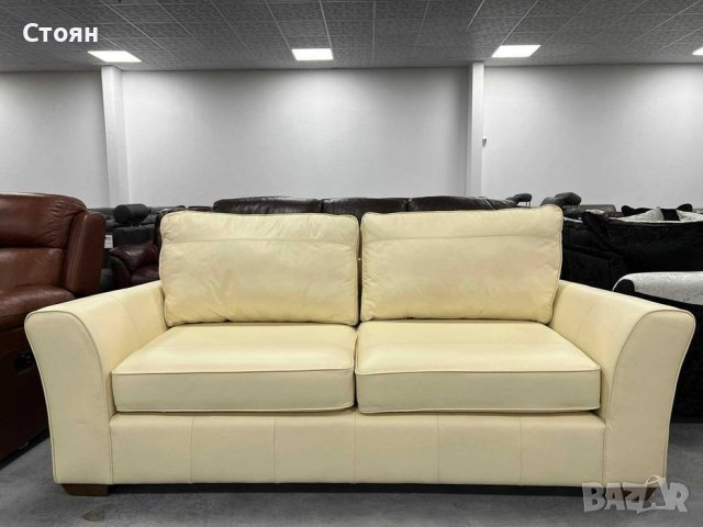 Кремав кожен диван двойка - 100 % естествена кожа, снимка 3 - Дивани и мека мебел - 39719759