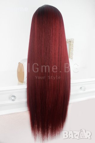 Дълга червена перука с черни корени Сидни, снимка 5 - Аксесоари за коса - 38012303