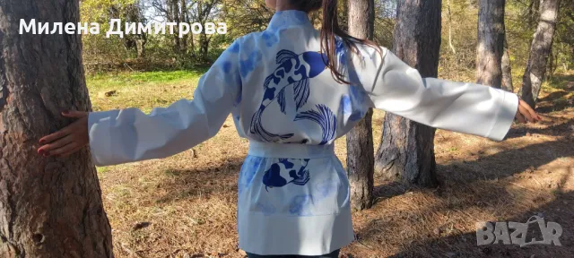 Ръчно рисувано сатенирано кимоно , снимка 7 - Сака - 48868410