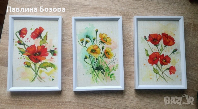 Макове картини  Акварели , снимка 2 - Картини - 53120513