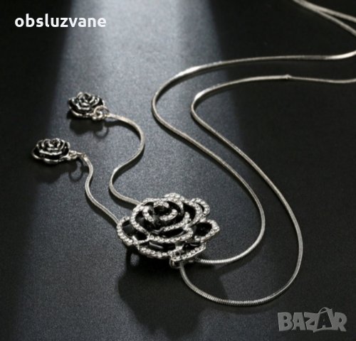 Черно цвете на сребърна верижка, снимка 4 - Колиета, медальони, синджири - 33214786