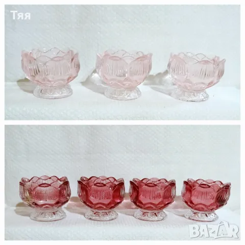 Свещници розово стъкло , снимка 3 - Декорация за дома - 50261078
