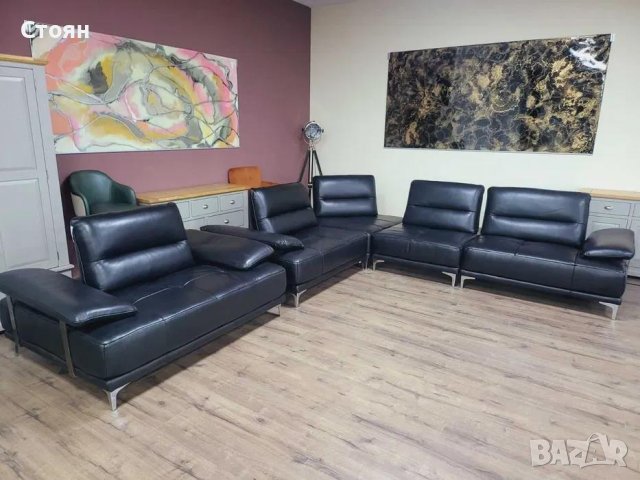 ПРОМОЦИЯ!!! Черен кожен ъглов диван и фотьойл Artemis с електрически облегалки, снимка 5 - Дивани и мека мебел - 43552710