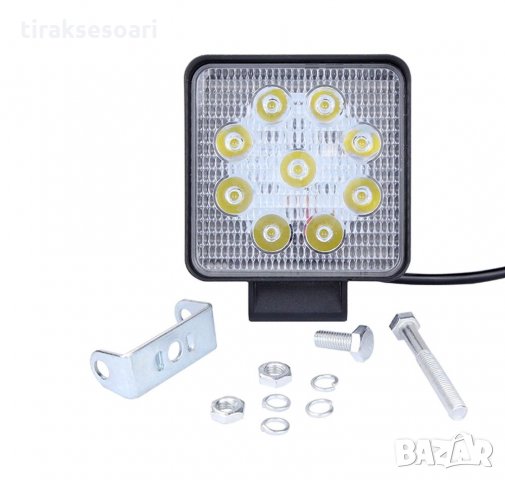 Квадратен Диоден фар 27W за офроуд джип ATV Диоден халоген LED фар, снимка 2 - Аксесоари и консумативи - 33532312