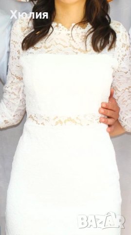 Бяла дантелена рокля С размер , снимка 4 - Рокли - 43368812