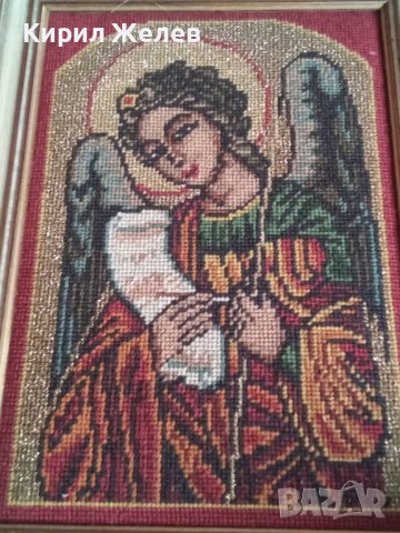 СТАР ГОБЛЕН - АНГЕЛ АРХАНГЕЛ РЕЛИГИЯ МНОГО КРАСИВ в ДЪРВЕНА РАМКА 30912, снимка 8 - Гоблени - 37791573