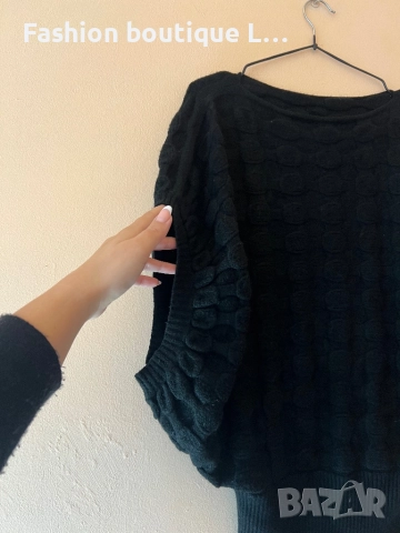 Черен дамски пуловер с широки ръкави тип прилеп 🖤, снимка 3 - Блузи с дълъг ръкав и пуловери - 52944041