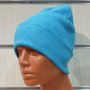 Нова дамска зимна шапка рипс с подгъв в цвят син меланж, снимка 12