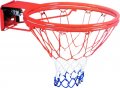 Баскетболен кош с вътрешен диаметър 45 см. Двоен гъвкав ринг с 1 пружина. Комплектът включва мрежа и