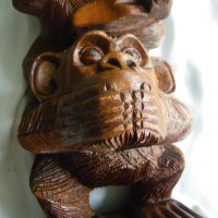 Голяма индонезийска дървена статуетка-"Трите будистки маймуни", снимка 5 - Статуетки - 39549439