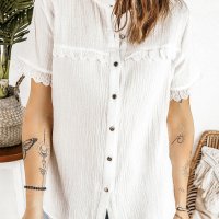Дамска риза с къс ръкав в бяло, снимка 4 - Ризи - 40526148