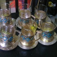 Комплект от шест чаши с подстаканчици Волгоград, снимка 1 - Други ценни предмети - 36838070