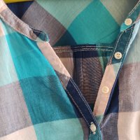Дълга памучна туника/риза каре в синя гама, снимка 3 - Ризи - 32756159