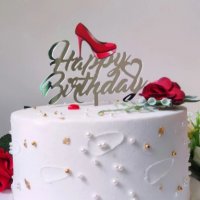 Happy Birthday дамска обувка висок ток пластмасов топер украса табела декор за торта, снимка 2 - Други - 33065479