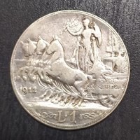 Сребърна монета 1 лира 1912 г., снимка 2 - Нумизматика и бонистика - 33338332