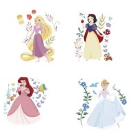 4 Принцеси Рапунцел Снежанка Ариел Пепеляшка самозалепващ стикер лепенка за стена мебел детска стая, снимка 1 - Други - 43759273