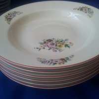 6 супени чинии с цветя и кант порцеланови български, снимка 1 - Чинии - 37434016