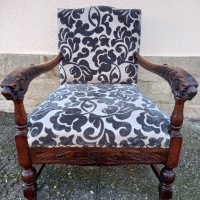 Дъбов стол кресло масив с дърворезба , снимка 1 - Столове - 43667308