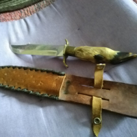 Ловен нож от соца калъф естествена кожа метален гард ръчно правен от майстор с инициали нов 